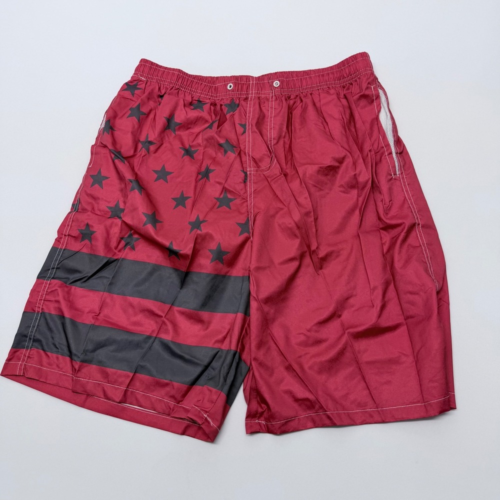 FT Fenteng Mens Swim Trunks Burgundy Red Stars and Stripes Board Shorts XXL NEW